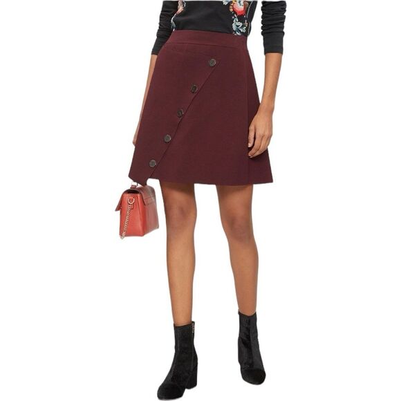 Sandro Autumn Berkley Fiji Asymmetric Button Mini Knit Skirt In Burgundy Size 2 - Picture 1 of 7